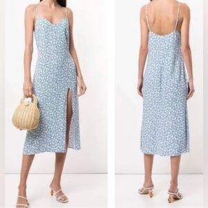 Reformation Crimini Midi  in Azzurro Blue Ditsy Floral Print Slip Dress Size 8